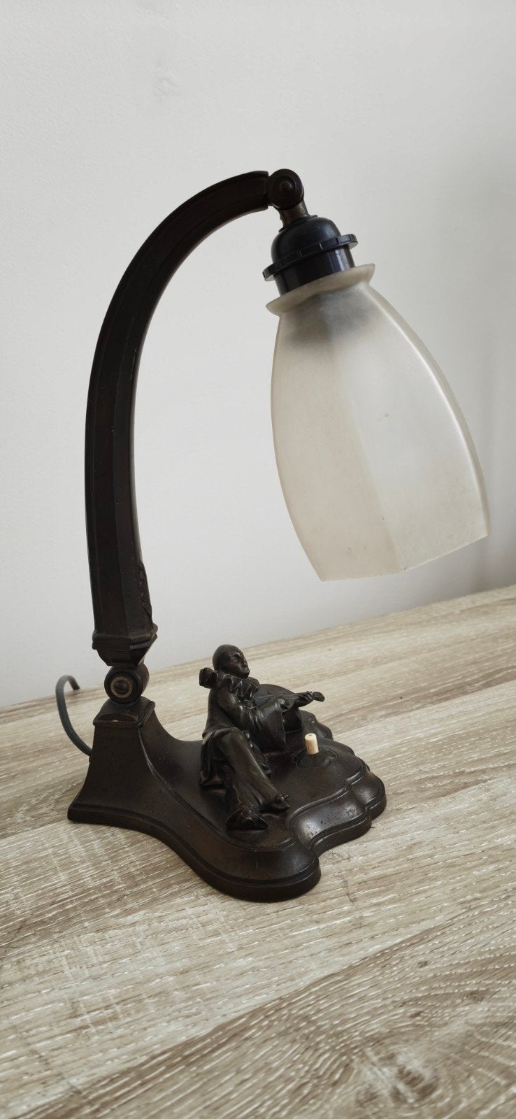 Antieke bureaulamp met Pierrot figuur, Antiek en Kunst, Ophalen of Verzenden