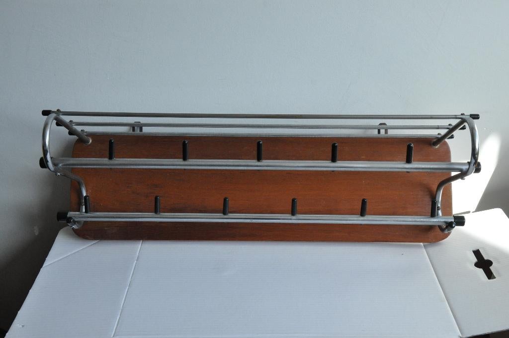 Wandkapstok vintage jaren '60 - chroom en teak, Huis en Inrichting, Woonaccessoires | Kapstokken, Wandkapstok, Gebruikt, Ophalen of Verzenden