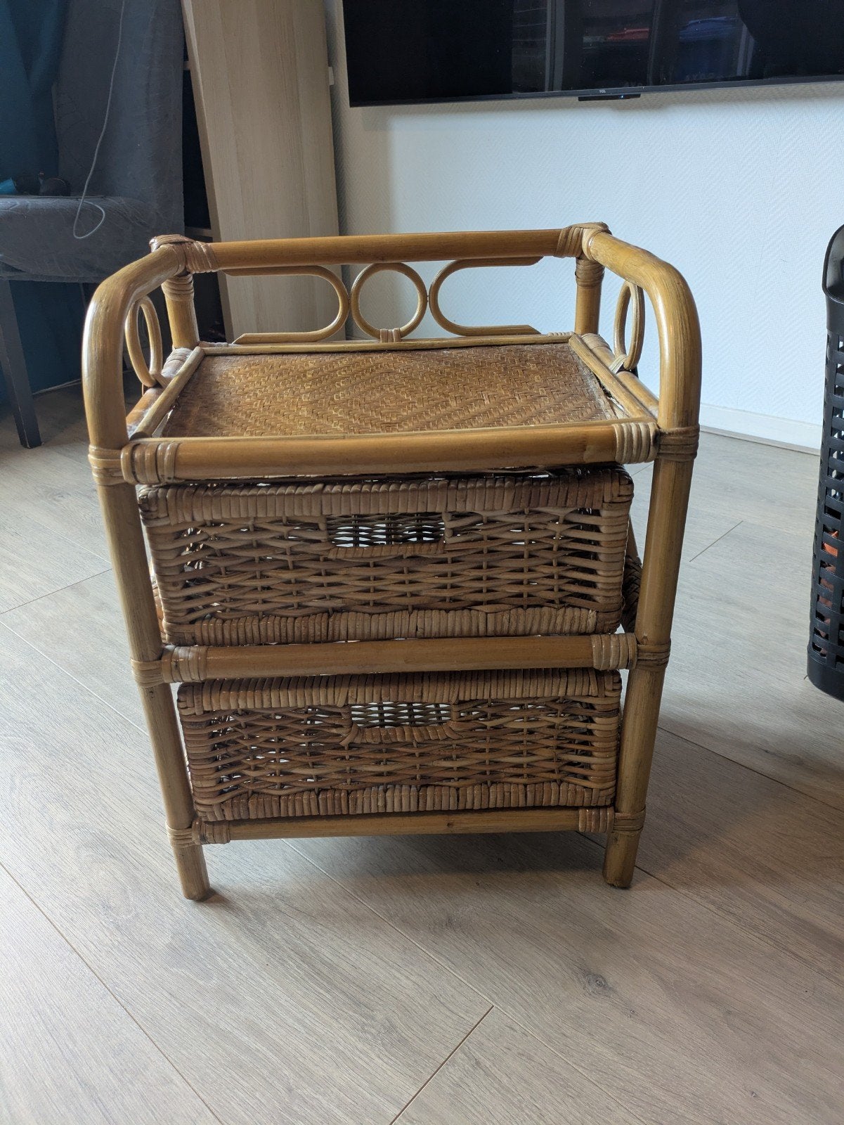 Rotan nachtkastje / bijzettafel - opknapper, Overige materialen, Gebruikt, 55 tot 75 cm, Boho, Vintage