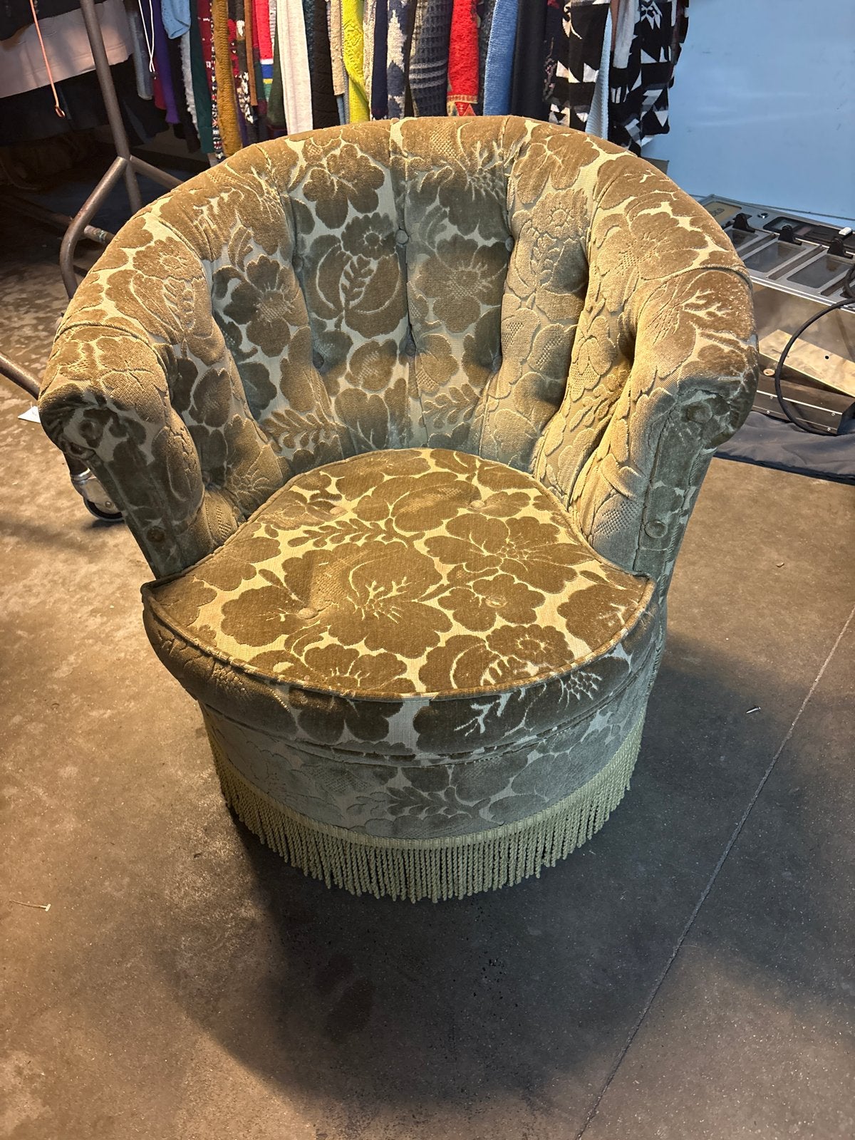 Unieke vintage fauteuil, groen fluweel, Frankrijk, Ophalen