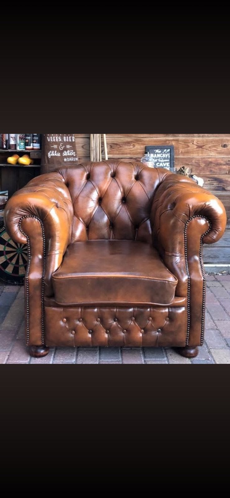 Chesterfield clubfauteuil in cognac bruin, Huis en Inrichting, Ophalen of Verzenden, Zo goed als nieuw, 75 tot 100 cm, Leer