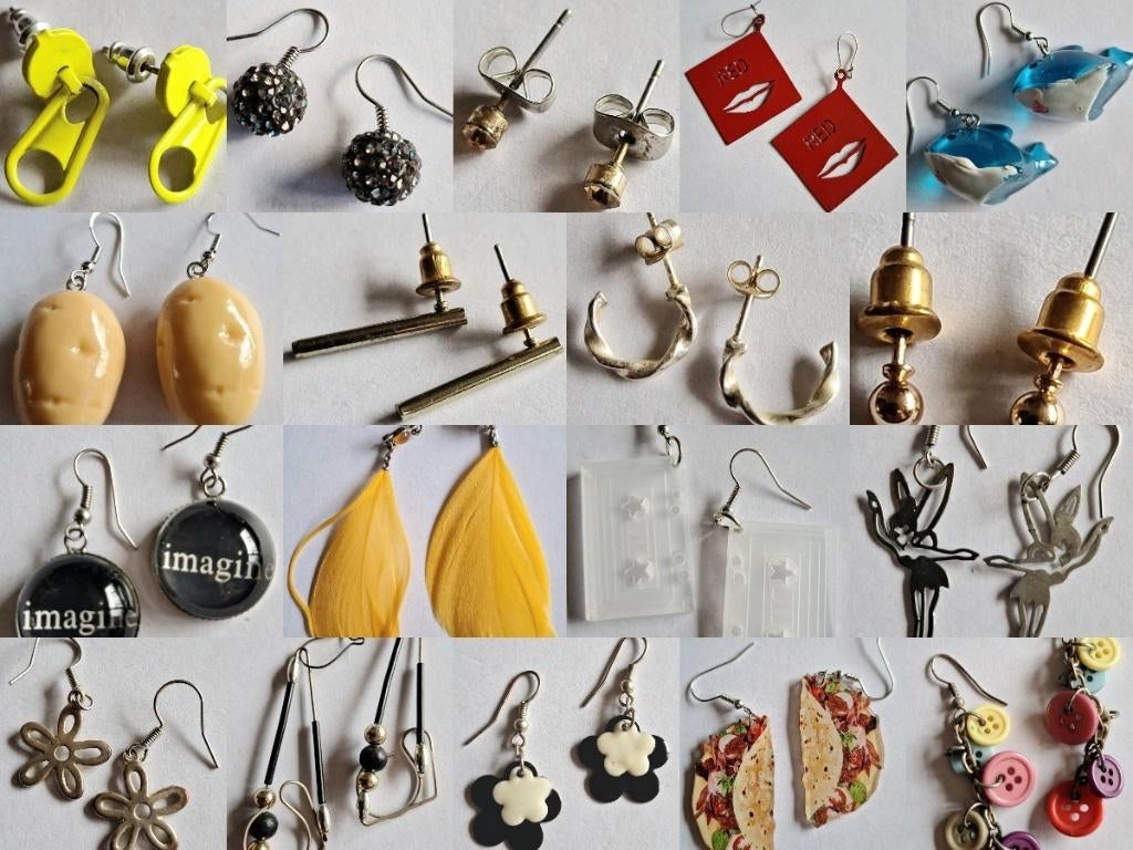 Sale partij 18 Leuke, grappige, mooie, bijzondere oorbellen, Overige materialen, Hangers, Overige kleuren, Verzenden