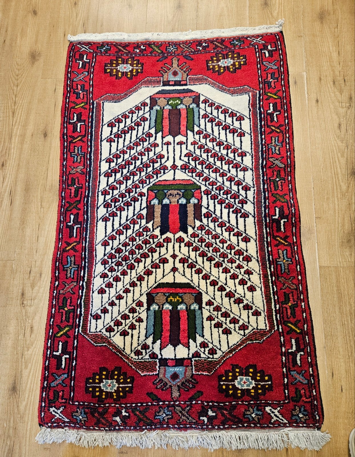 Vintage handgeknoopt perzisch tapijt hamadan 155x75, Info@SlatsAntiek.nl, Tweedehands, Bruin, Perzisch