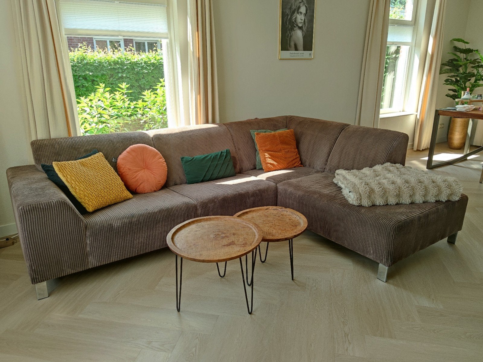 Ribstof hoekbank - 270x191 cm, Ophalen, 250 tot 300 cm, Gebruikt, Hoekbank