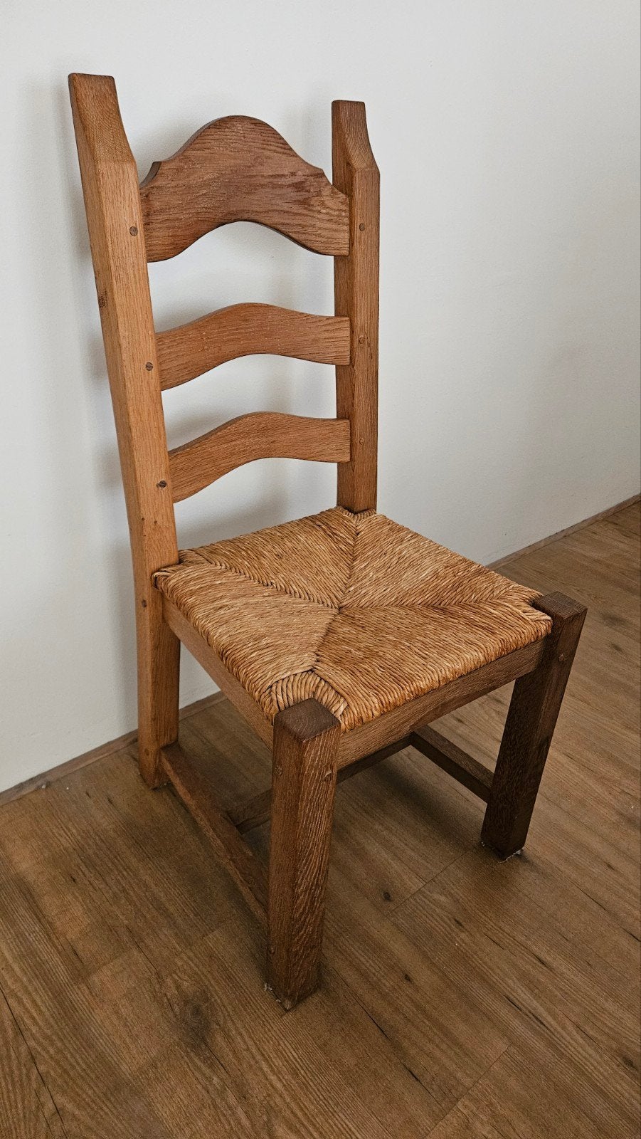 Set van 4 eikenhouten stoelen met biezen zitting, Huis en Inrichting, Stoelen, Ophalen, Bruin