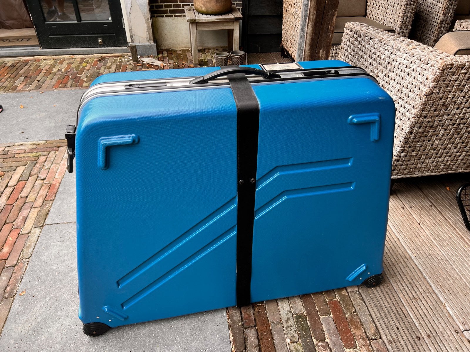 Fietskoffer met wielhoezen en accessoires, Ophalen, Gebruikt