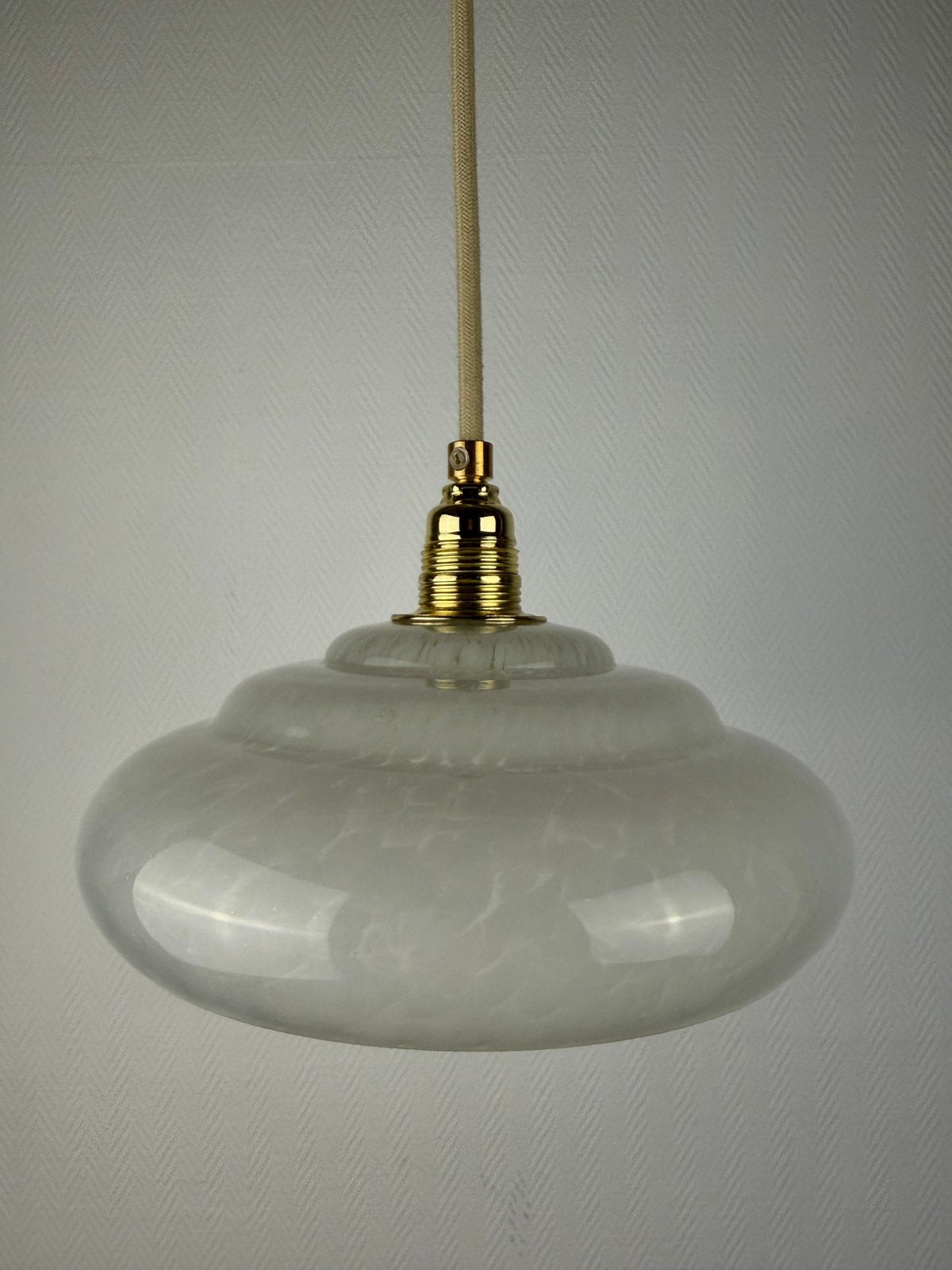 Vintage Clichy glazen hanglamp – nieuwe fitting/snoer, Ophalen of Verzenden, Zo goed als nieuw, Glas