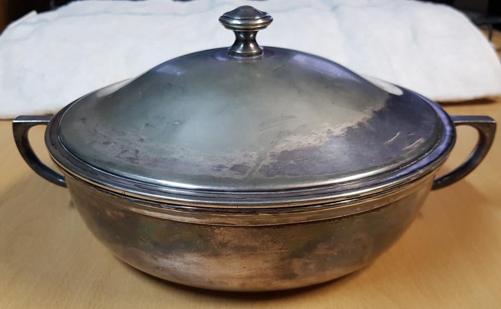 Antieke verzilverde metalen terrine van Hutschenreuter, Antiek en Kunst, Ophalen of Verzenden