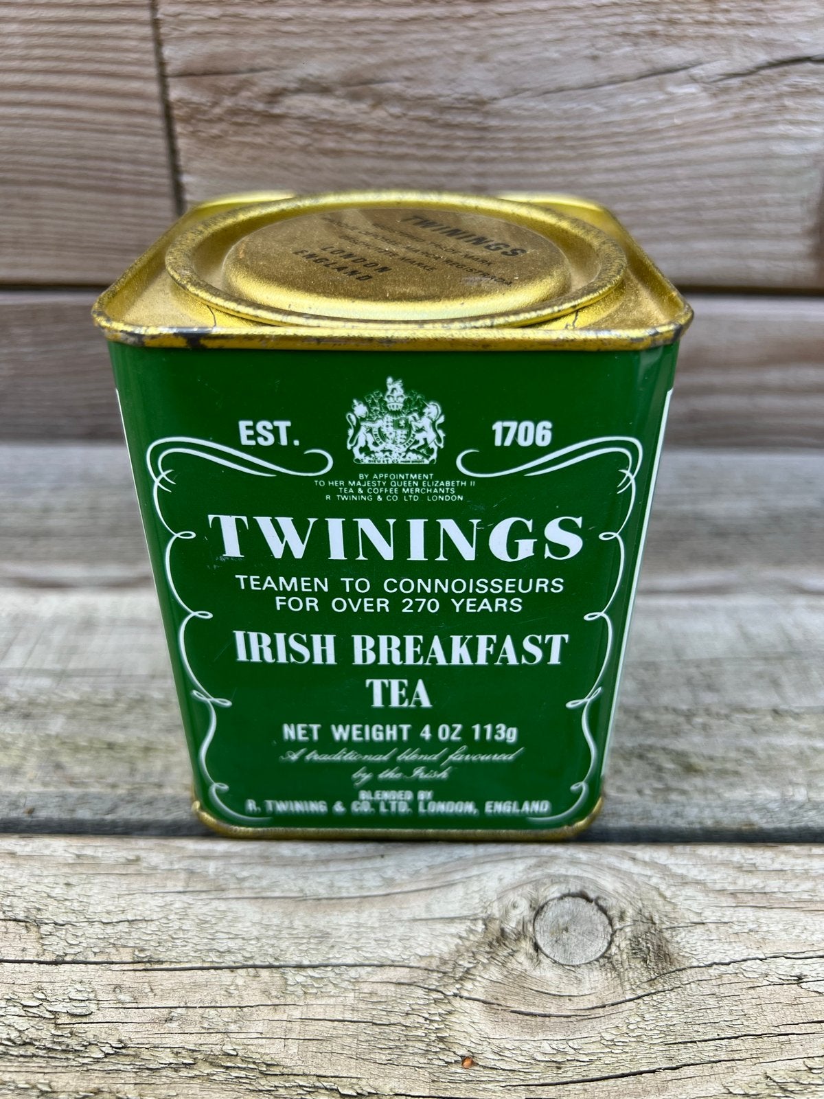Vintage Twinings Irish Breakfast Tea Blik - Groen/Goud, Ophalen of Verzenden