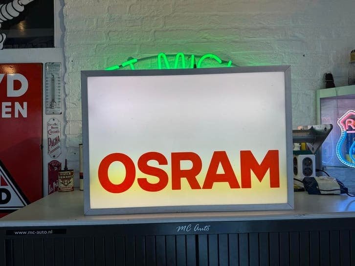 Vintage Osram Lichtbak Reclamebord - Uniek Decoratiestuk, Antiek en Kunst, Curiosa en Brocante, Ophalen