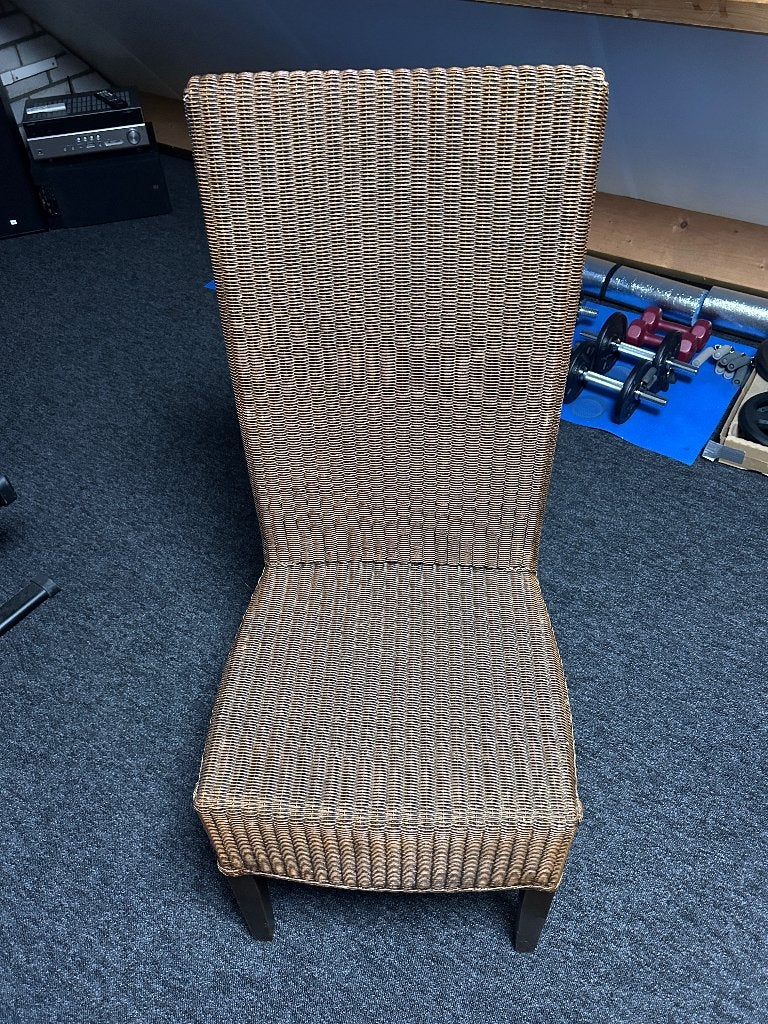 6x Eetkamerstoelen Lloyd Loom-stijl, hoge rug, Huis en Inrichting, Stoelen, Ophalen, Gebruikt, Bruin, Riet of Rotan