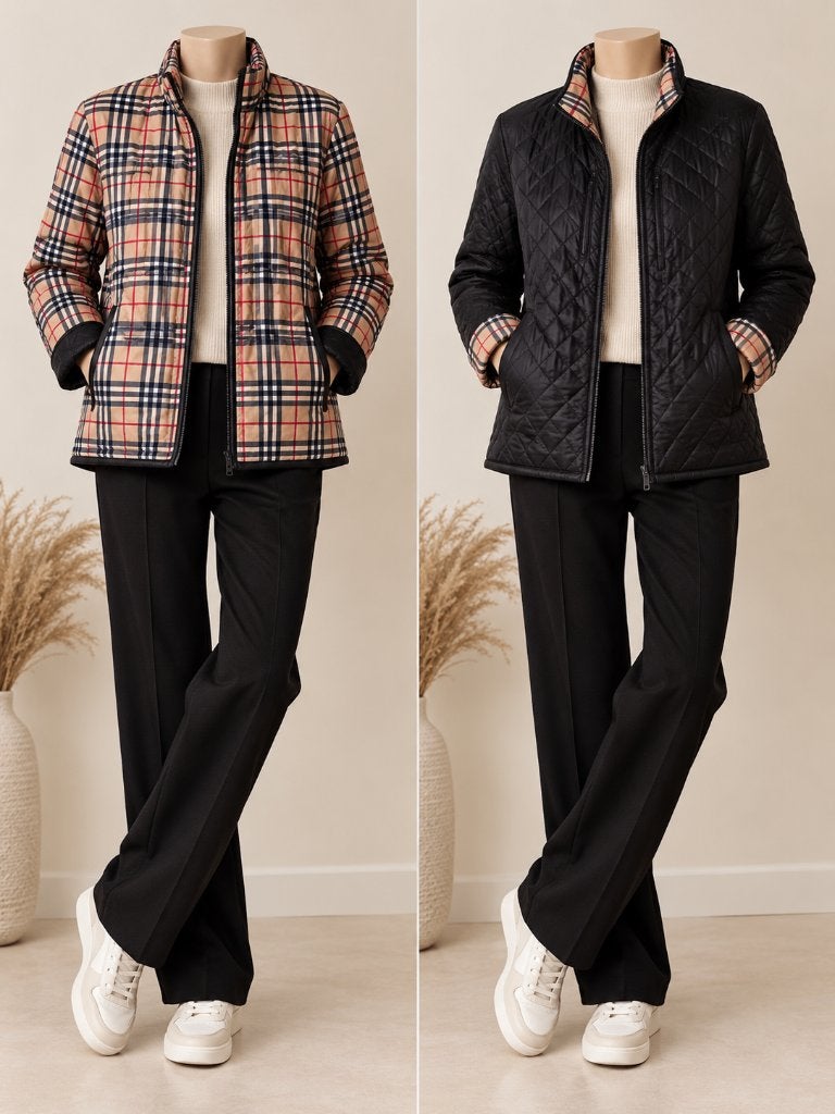 Jasje tweezijdig draagbaar: Viscose ruit & Lederlook, Maat 38/40 (M), Meerkleurig, Ophalen of Verzenden, Zo goed als nieuw