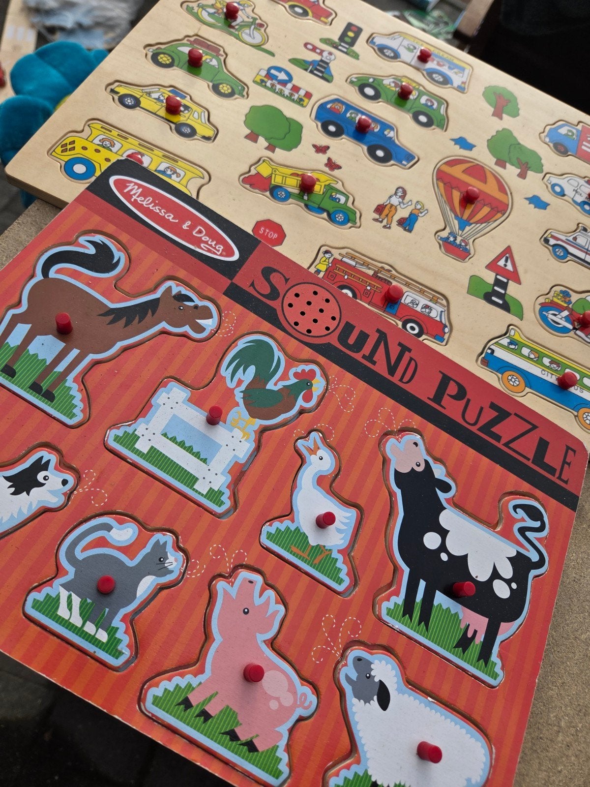 Houten Puzzel: Voertuigen & Boerderijdierenn Geluidspuzzel, Ophalen, 2 tot 4 jaar, Gebruikt, Van hout