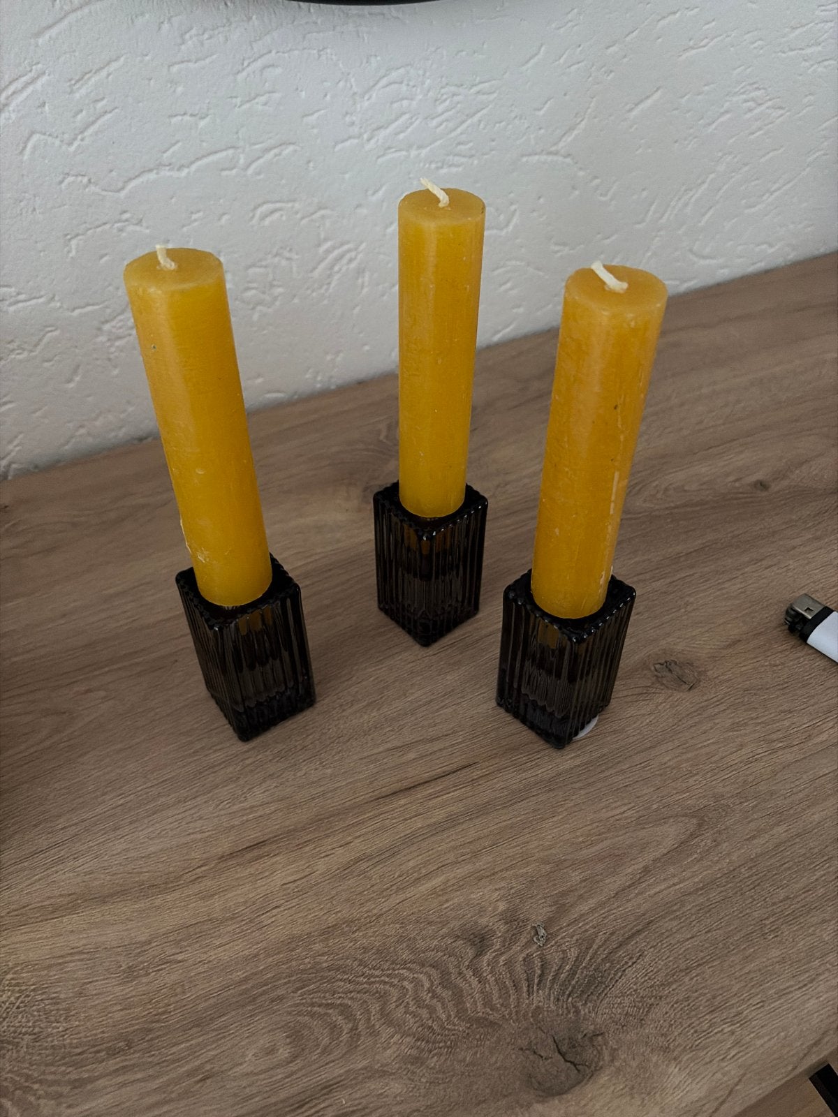 Set van 3 zwarte glazen kandelaars met kaarsen, Ophalen of Verzenden, Kandelaar, Overige merken, Zwart