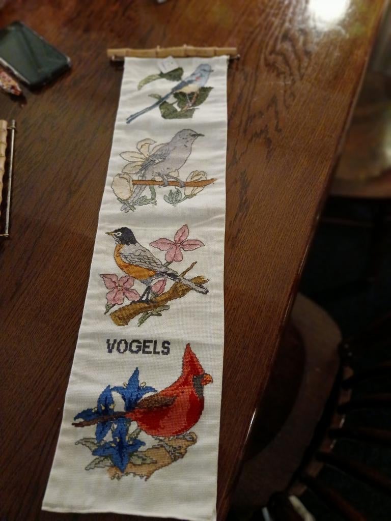 Geborduurd wandkleed met vogels, handgemaakt, Huis en Inrichting, Woonaccessoires | Wanddecoraties, Gebruikt, Ophalen of Verzenden