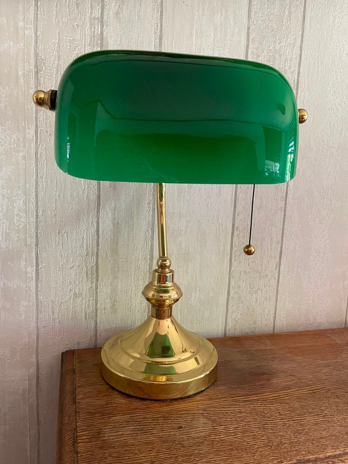 Klassieke Bankierslamp Groen met Messing Voet, Ophalen