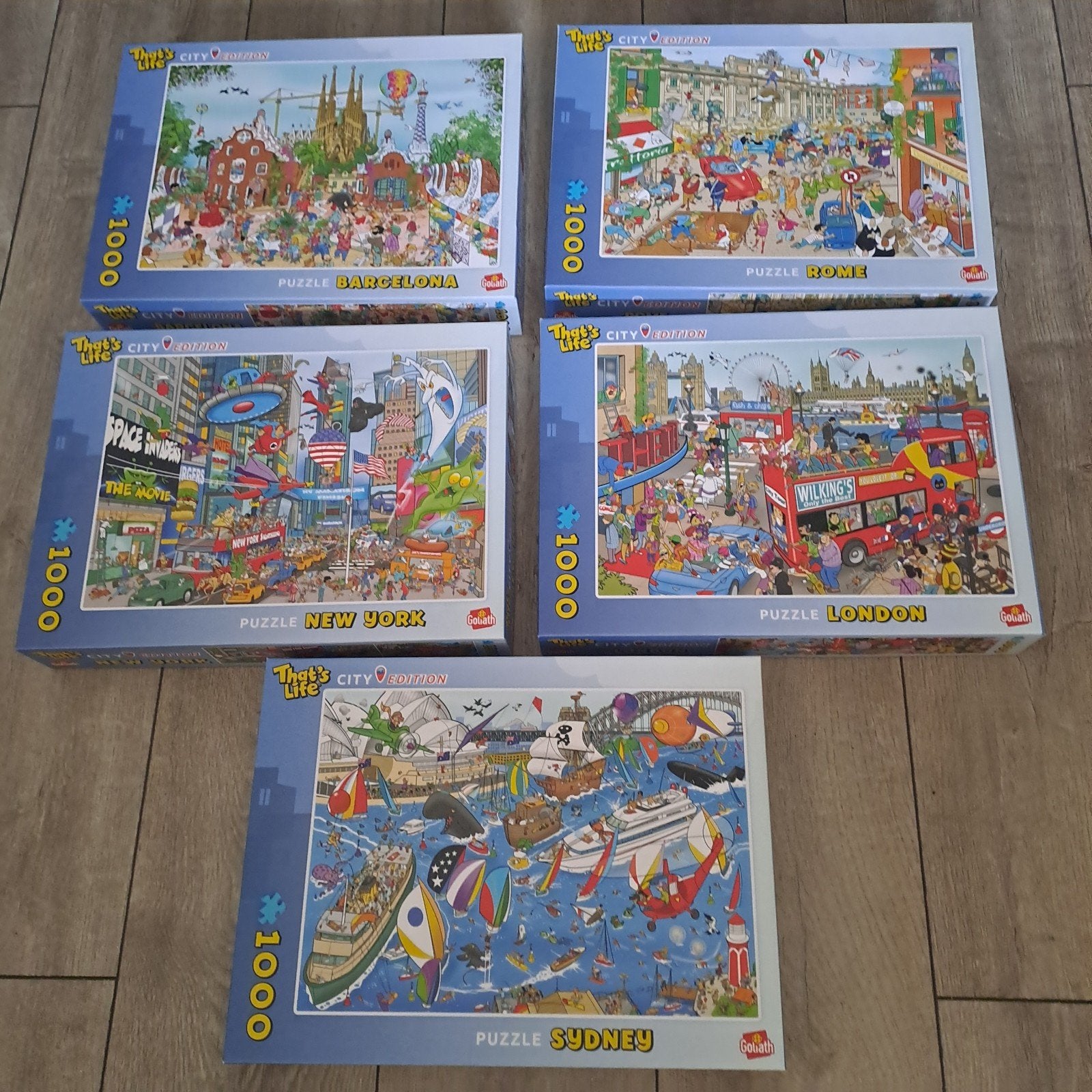 4 x That's Life Puzzels: Barcelona, New York, Rom, Ophalen of Verzenden, 500 t/m 1500 stukjes, Gebruikt, Legpuzzel