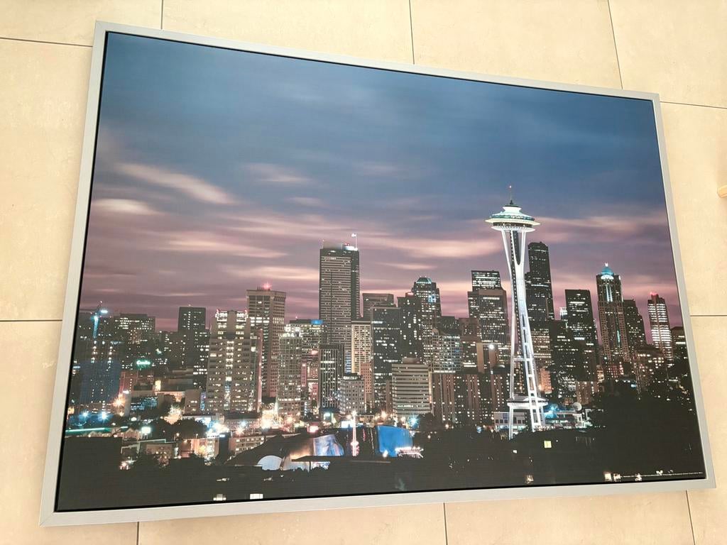 Schilderij Seattle Skyline 141x101cm IKEA USA, Ophalen of Verzenden, Zo goed als nieuw, 125 cm of meer, Schilderij