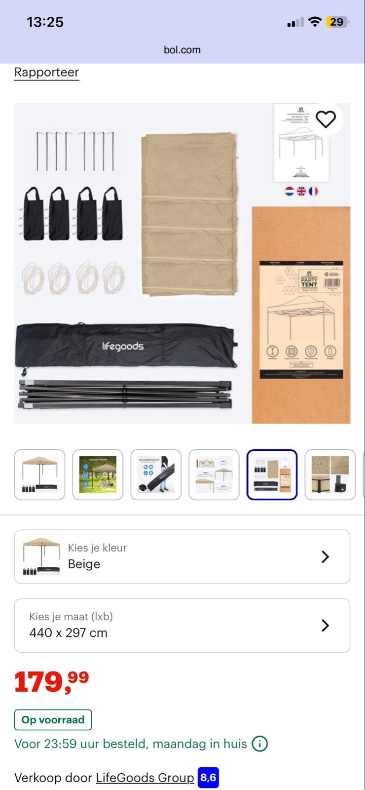 LifeGoods Partytent Paviljoen 3x4.5m Easy Up Waterdicht Beig, Tuin en Terras, Partytenten, Ophalen, Opvouwbaar, Partytent, Nieuw