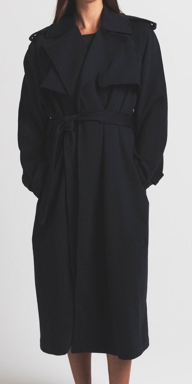 Skims Fleece Trenchcoat Zwart - Maat M (valt als L)