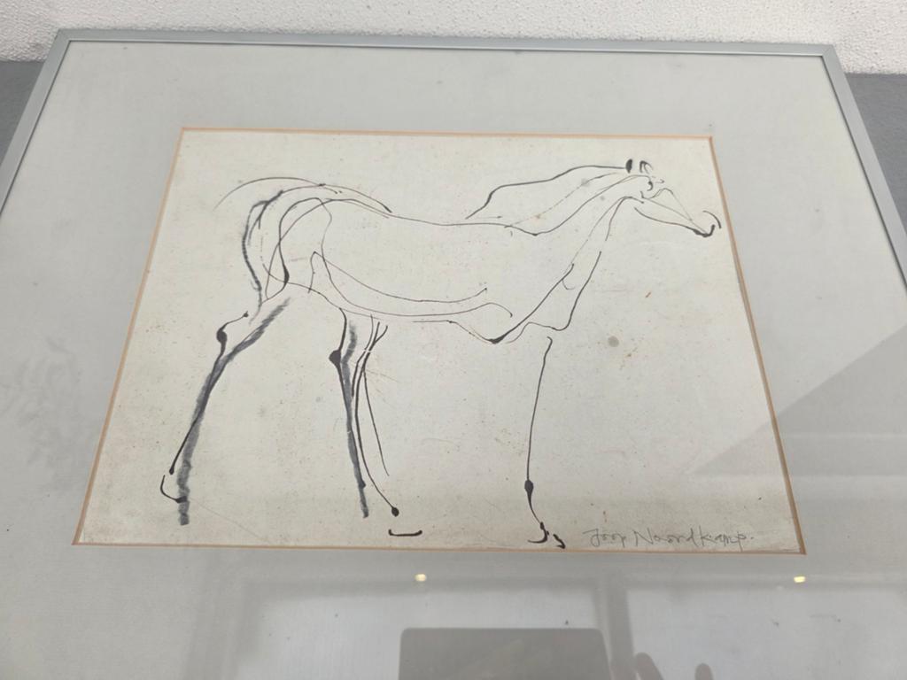 Ingelijste paardenschets, gesigneerd, Antiek en Kunst, Ophalen of Verzenden