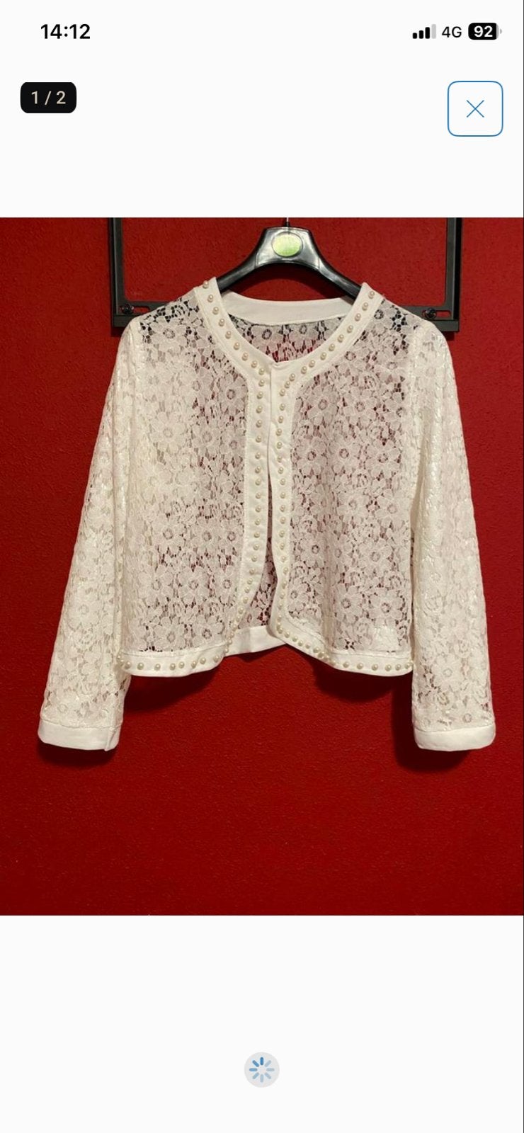 Elegant wit kanten bolero met parels, Kleding | Dames, Ophalen of Verzenden, Zo goed als nieuw, Maat 38/40 (M), Wit