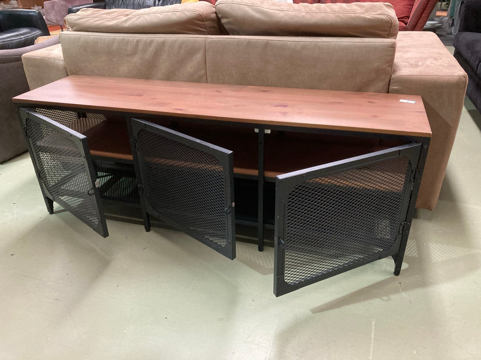 IKEA FJÄLLBO TV-meubel met zwart metalen frame en hout, Overige houtsoorten, 100 tot 150 cm, Ikea, Ophalen of Verzenden