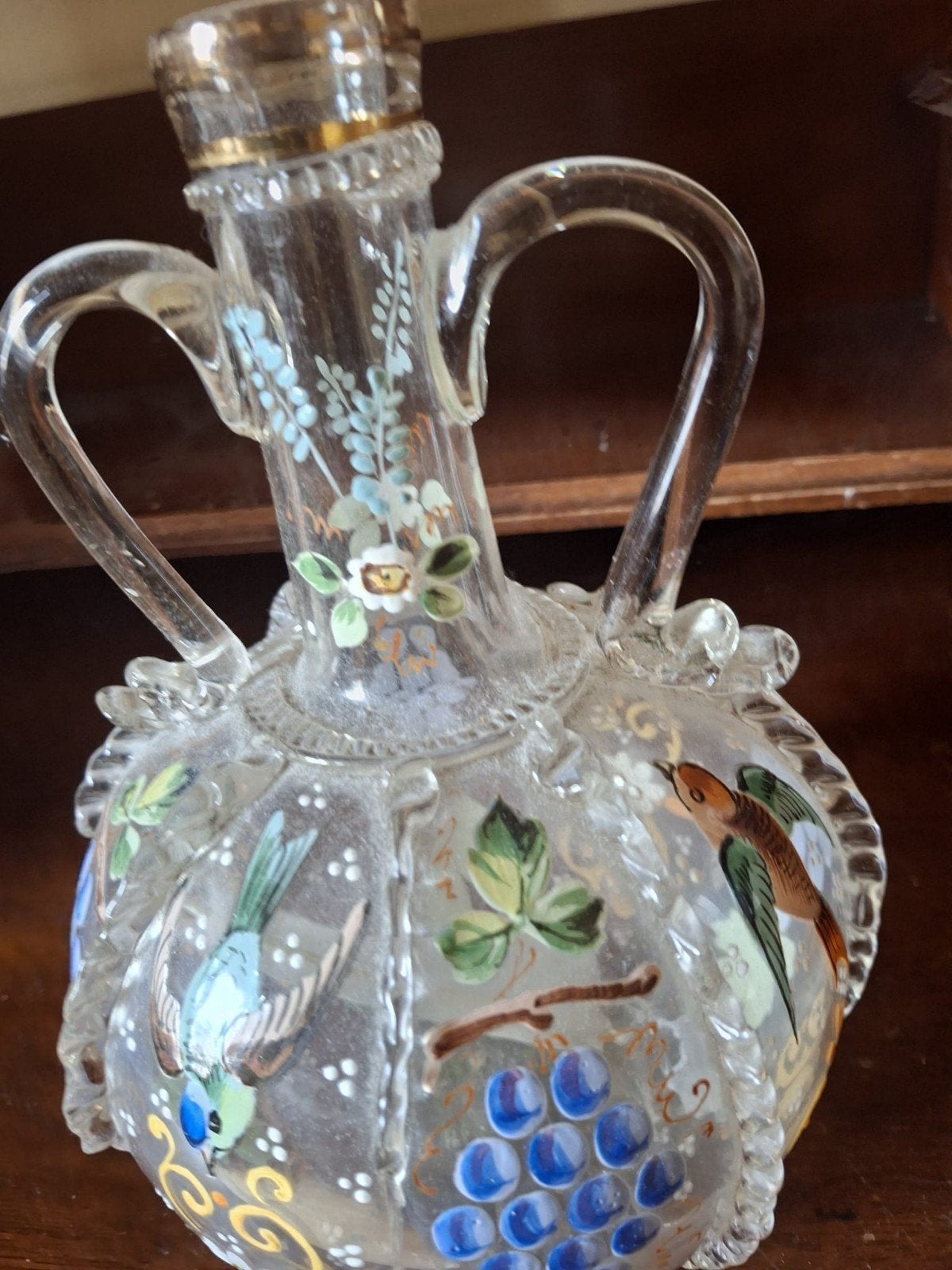 Antieke Glazen Karaf met Handgeschilderde Decoratie - 21cm, Ophalen