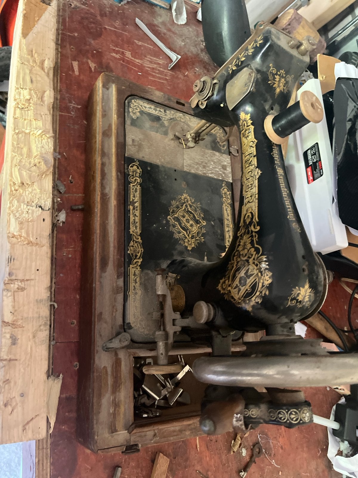 Antieke Singer Naaimachine met Houten Koffer, Ophalen of Verzenden
