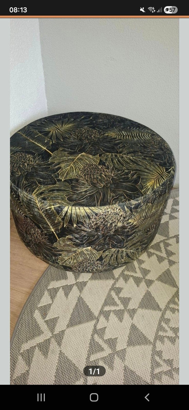 Ronde hocker 60 cm met tropisch bladmotief, Huis en Inrichting, Banken | Voetenbanken en Poefen, Ophalen, Tropisch, Modern, Luxe