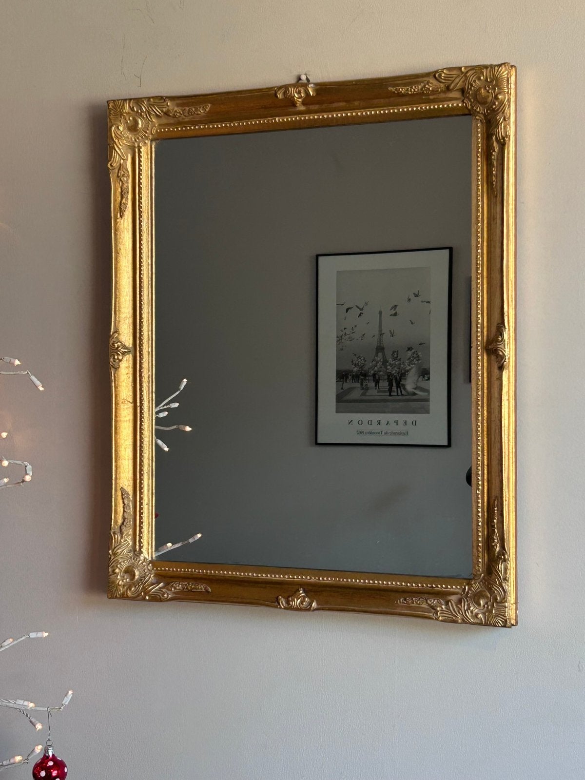 Vintage gouden barok spiegel, Huis en Inrichting, Woonaccessoires | Spiegels, Ophalen, Rechthoekig, Minder dan 50 cm, Minder dan 100 cm