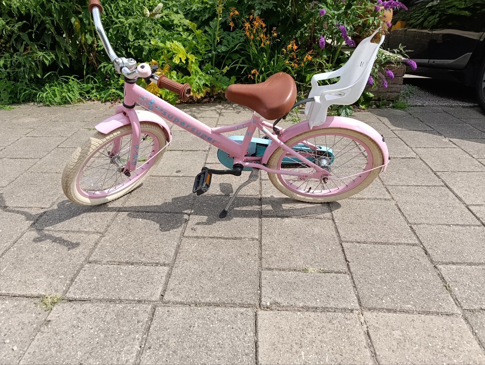 Roze kinderfiets 18 inch, Ophalen, Gebruikt, Terugtraprem, 16 tot 20 inch