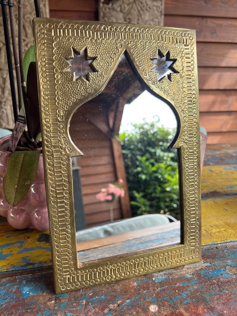 Marokkaanse handwerk spiegel metaal arabisch oosters ster, Huis en Inrichting, Gebruikt, Ophalen of Verzenden, https://verburgtvintage.nl/#contact