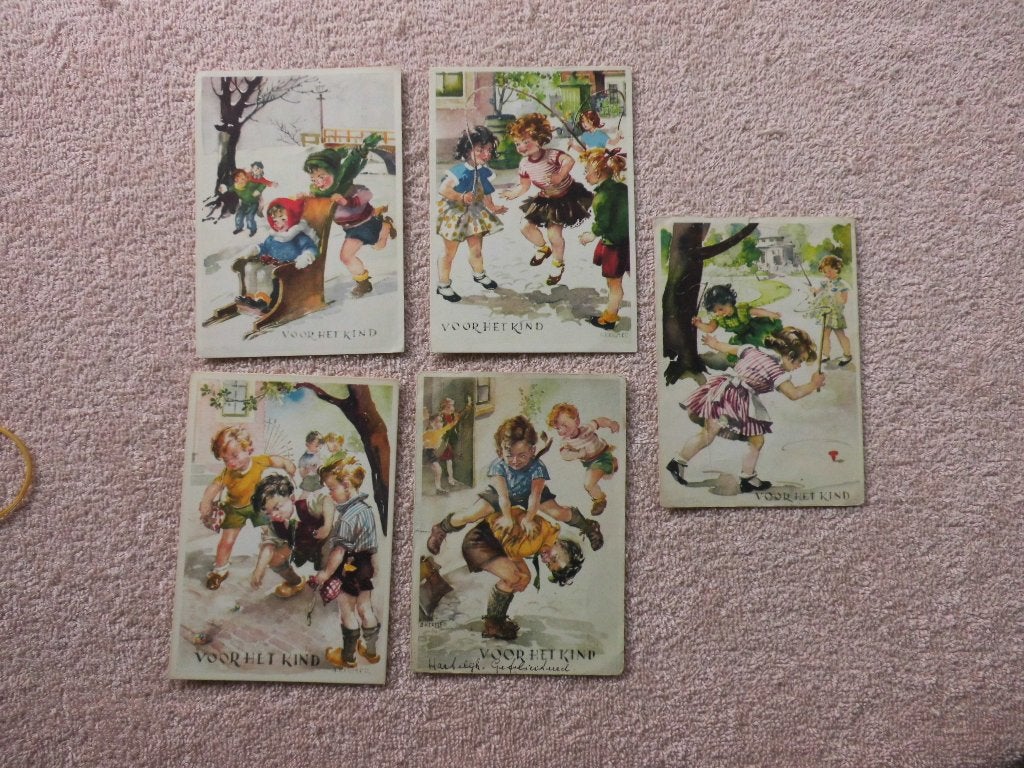 Set van 5 oude ansichtkaarten 'Voor het Kind' 1953, Ophalen of Verzenden, 1940 tot 1960, Gelopen, Kinderen