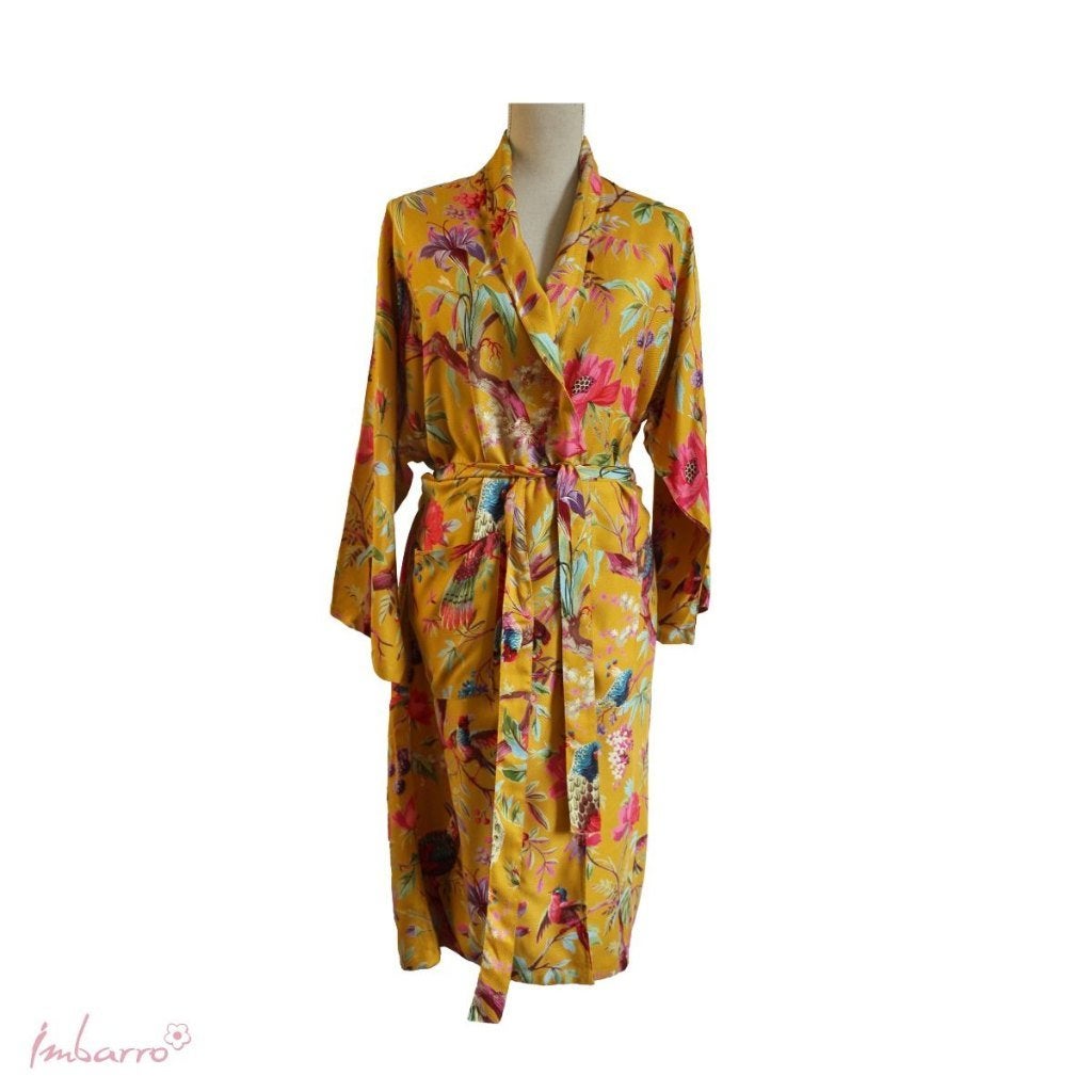 okergele kimono paradise van Imbarro onesize en 113 cm lang, Kleding | Dames, Maat 38/40 (M), -, Nieuw, Ophalen of Verzenden
