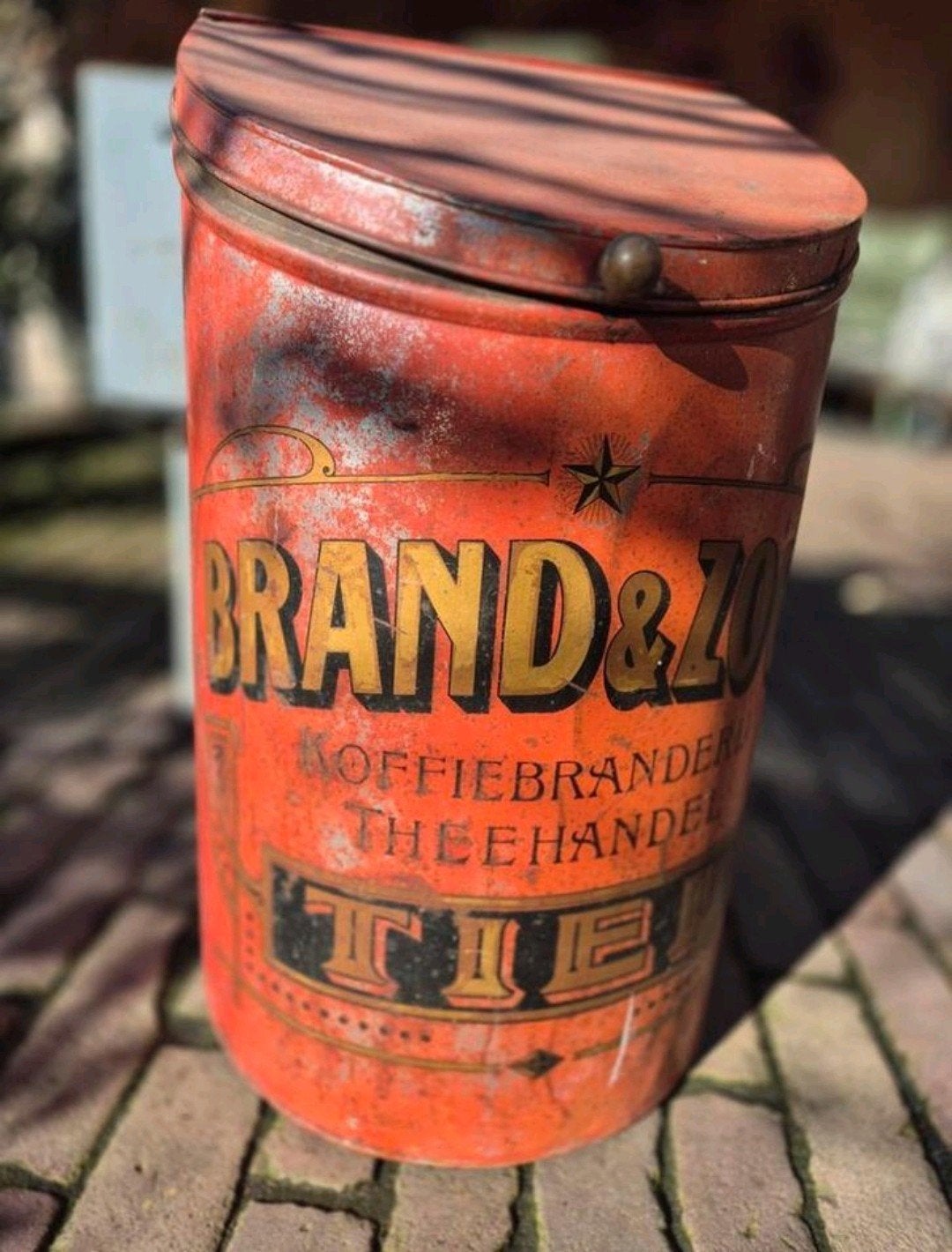 GROOT koffie winkelblik voorraadblik - Tiel - Brand en zoon, Verzamelen, Ophalen of Verzenden, Zo goed als nieuw, Koffie, Overige merken