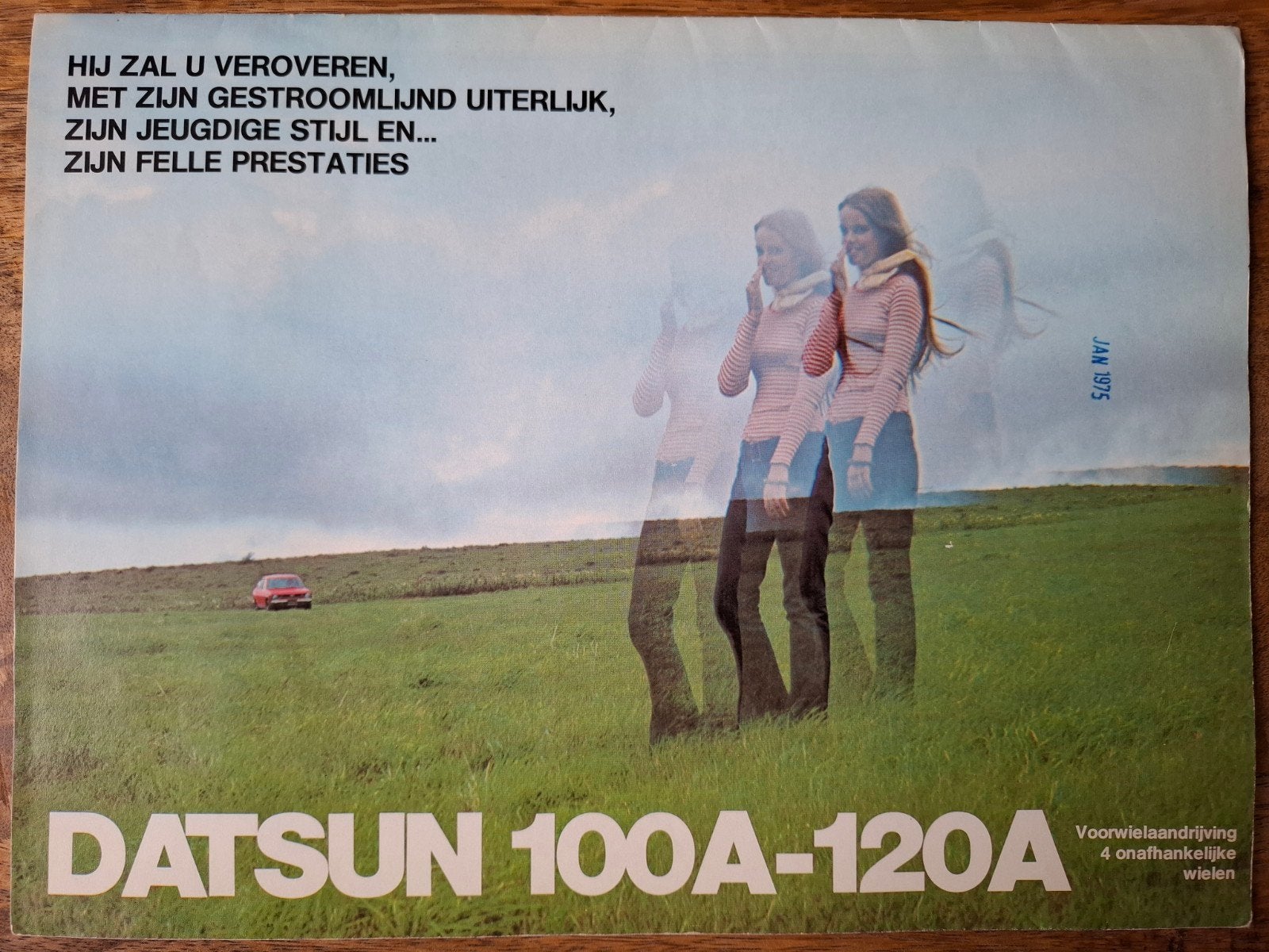 Datsun 100A-120A Belgische Brochure uit Januari 1975, Gelezen, Ophalen of Verzenden, Overige merken, DATSUN BELGIUM N.V.