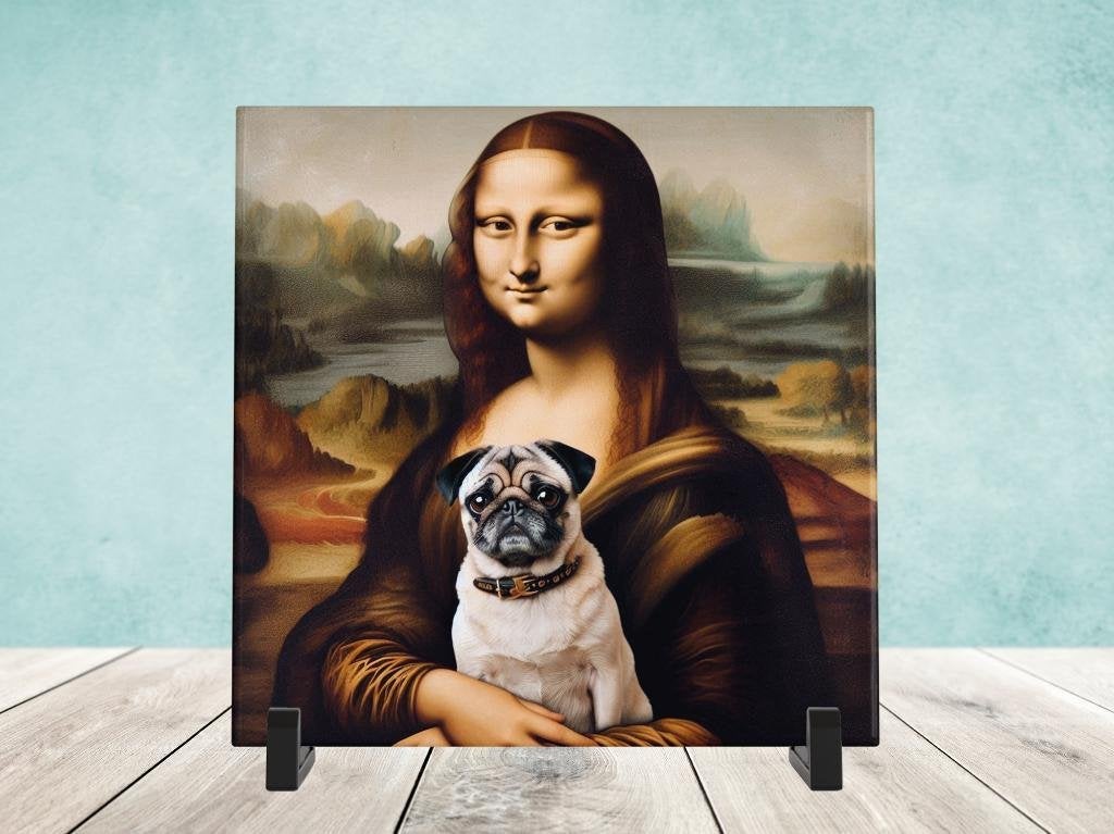 Keramische Tegel - Mona Lisa met een Mopshond, Verzenden, Nieuw