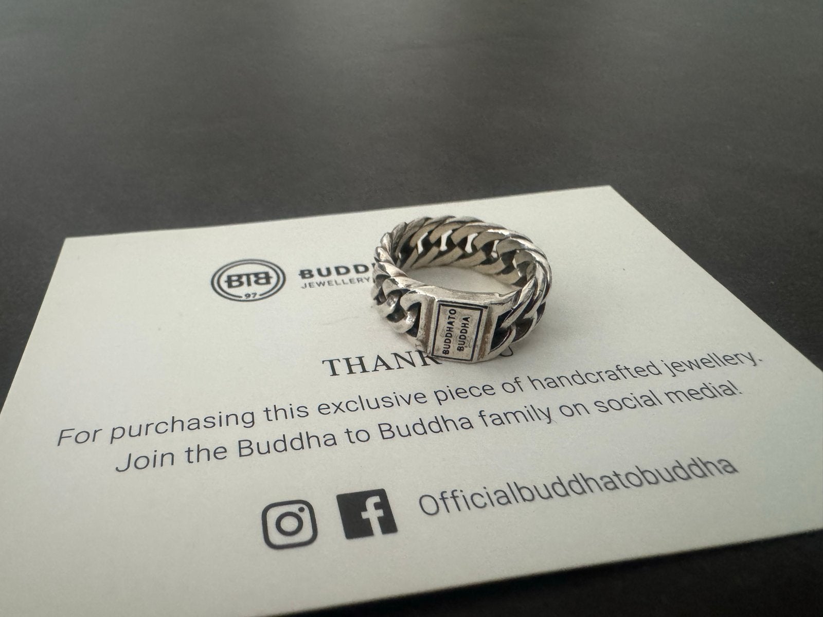 Buddha to Buddha chain ring small zilver maat 16, Ophalen of Verzenden, Dame of Heer, Zilver, Kleiner dan 17