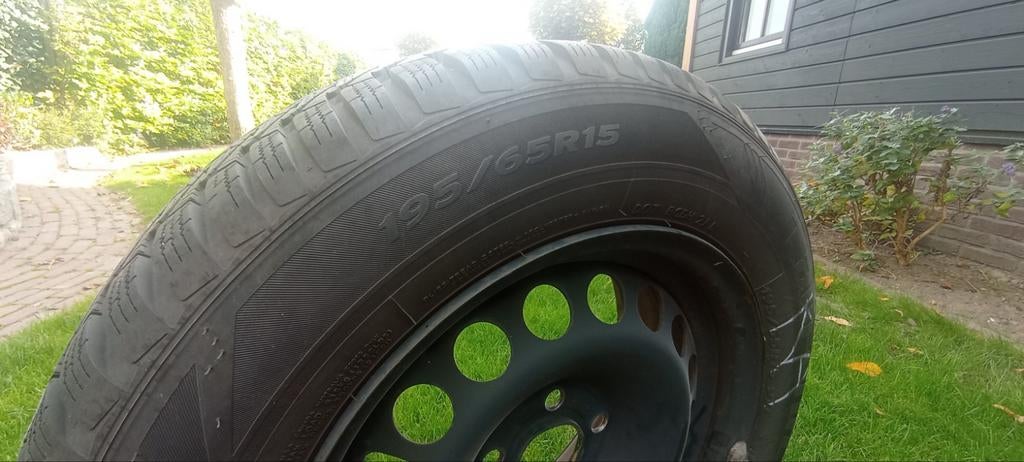 Winterbanden(4st.) 195/65R15 91T 3PMSF (M+S)+stalen velgen, Ophalen, Gebruikt, 15 inch, Banden en Velgen