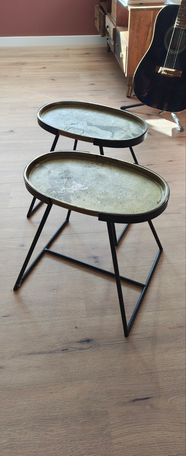 Set van 2 bijzettafels met metalen onderstel, Ophalen, Minder dan 45 cm, Minder dan 55 cm, Gebruikt