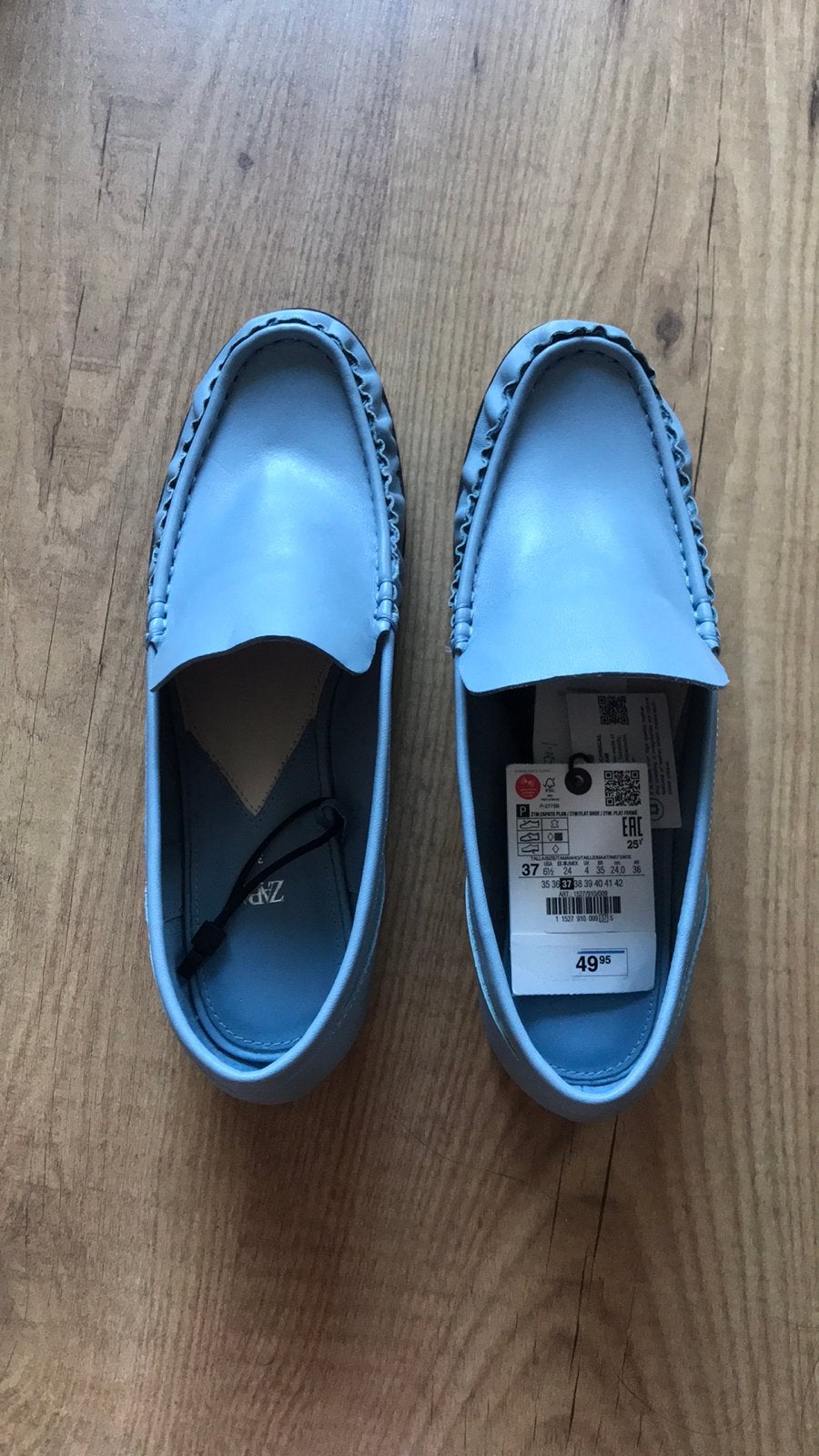 NIEUW Zara leer licht blauw slip-ins nette leren schoenen, Schoenen met lage hakken, Blauw, Zara, Nieuw