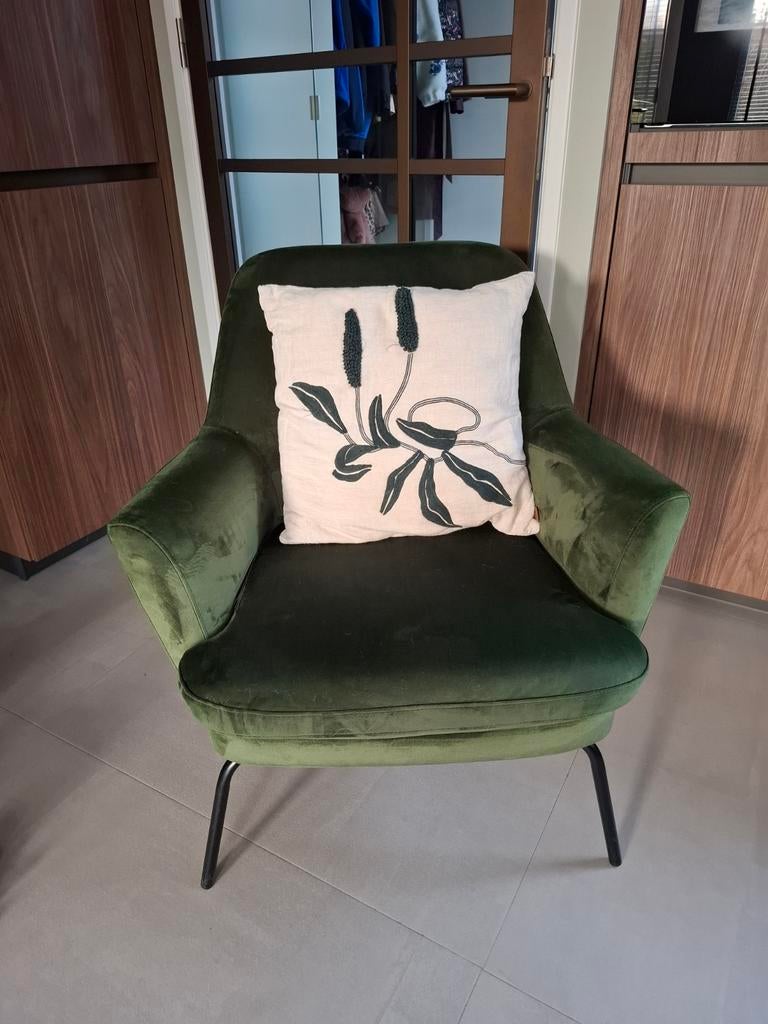 Forest groene fauteuil van fluweel, Ophalen, Gebruikt, Minder dan 75 cm, Stof