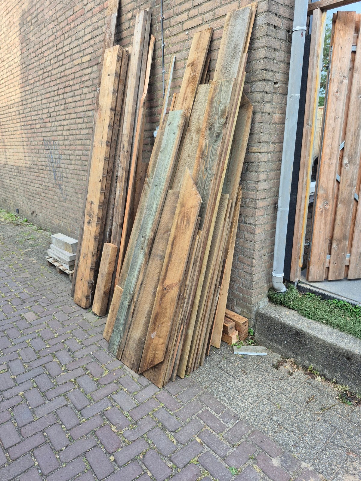 Grote partij hout, vuren, douglas vlonder planken en rabat, Gebruikt, Minder dan 25 mm, Plank, Ophalen