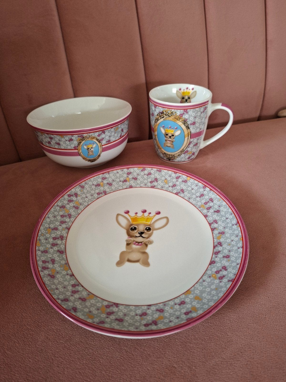 ontbijtset chihuahua bord mok en kom, Overige merken, Nieuw, Ophalen of Verzenden, Overige stijlen