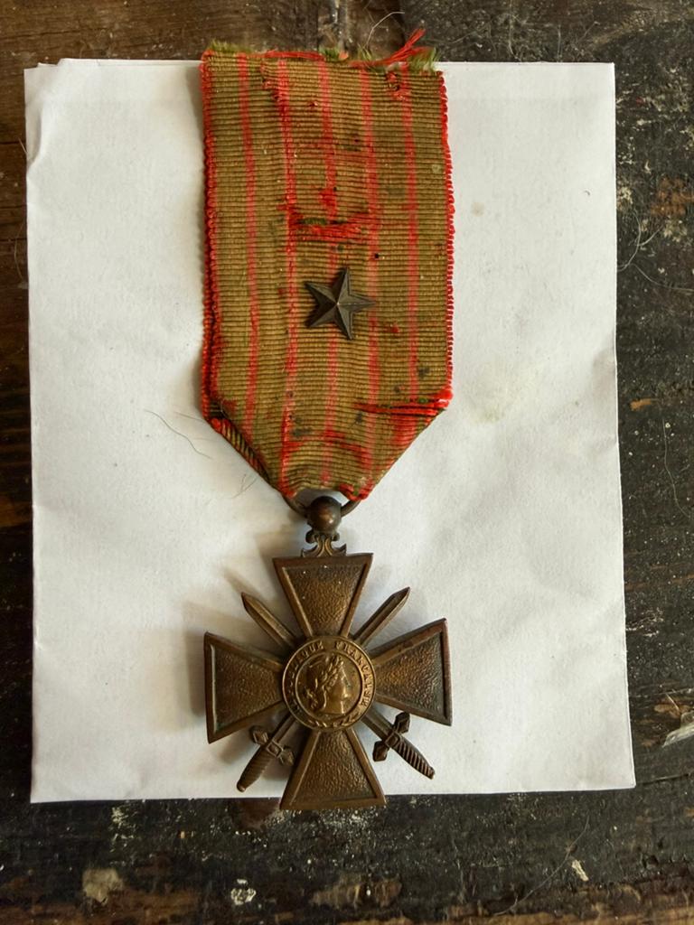 Antieke Franse Oorlogsmedaille – Croix de Guerre 1914-1918, Ophalen of Verzenden, Brons