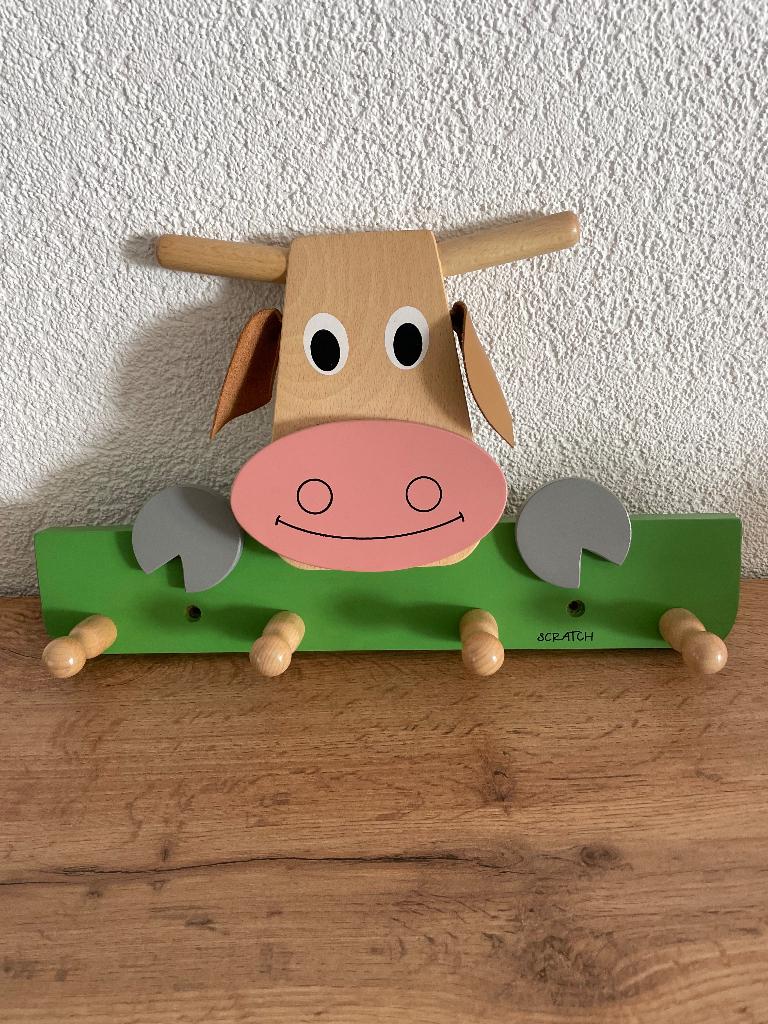 Vrolijke houten Koe Kinderkapstok van het merk Scratch, Ophalen, Zo goed als nieuw, Kapstokje