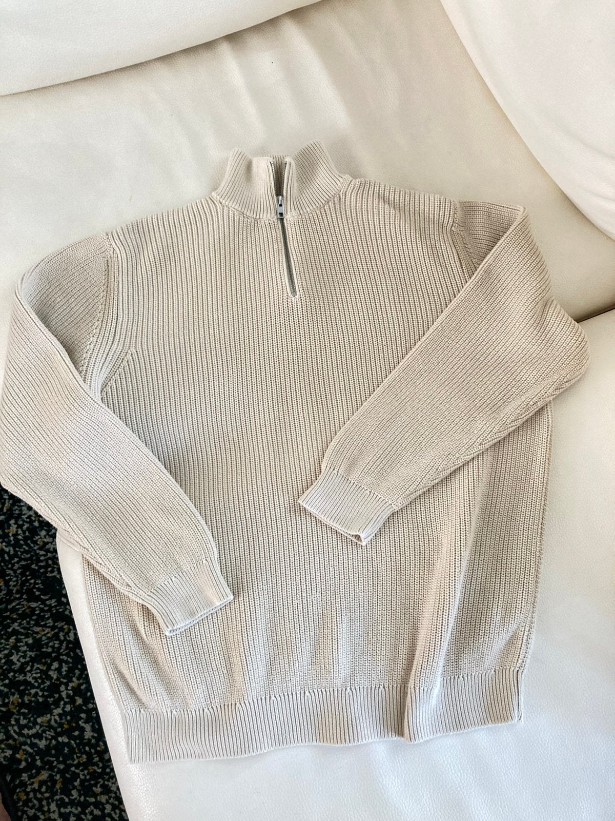 Trui parelsteek met rits schipperstrui ecru mt XL Zara Man, Ophalen of Verzenden, Zo goed als nieuw, Maat 56/58 (XL), Beige