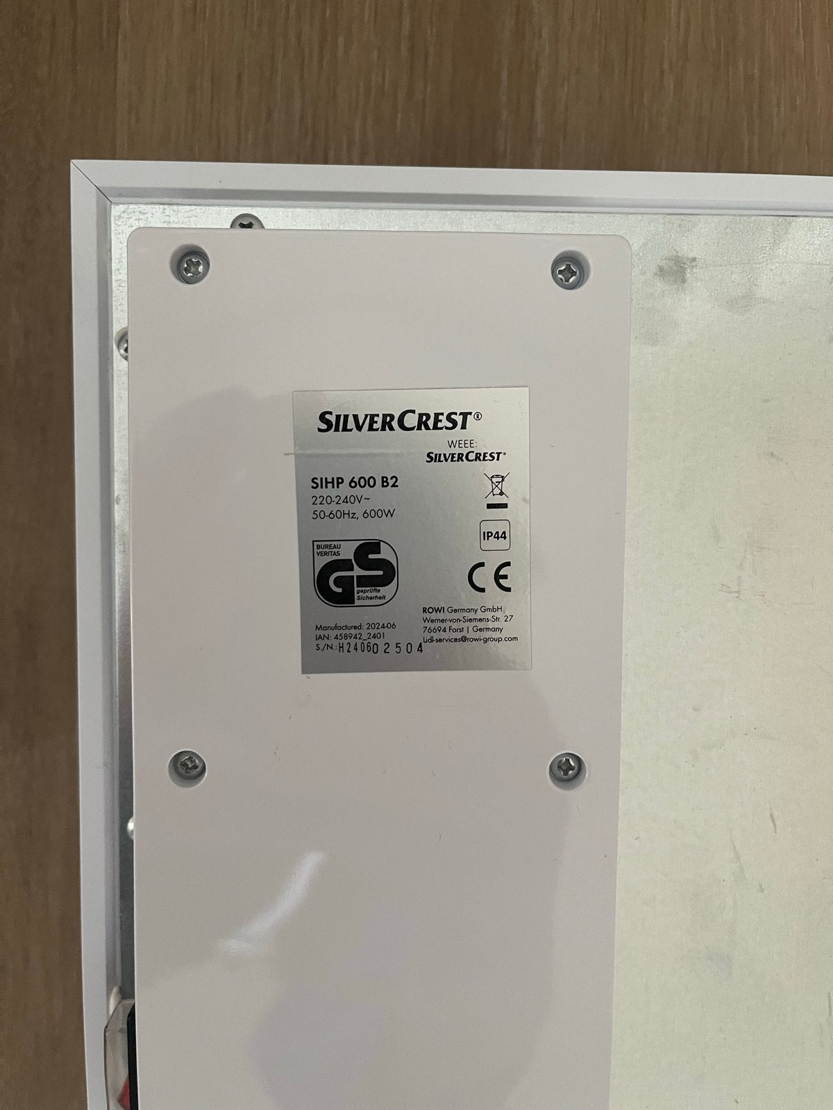Silvercrest SIHP 600 B2 Infrarood Verwarming 600W, Ophalen, 500 tot 800 watt, Overige typen, Zo goed als nieuw