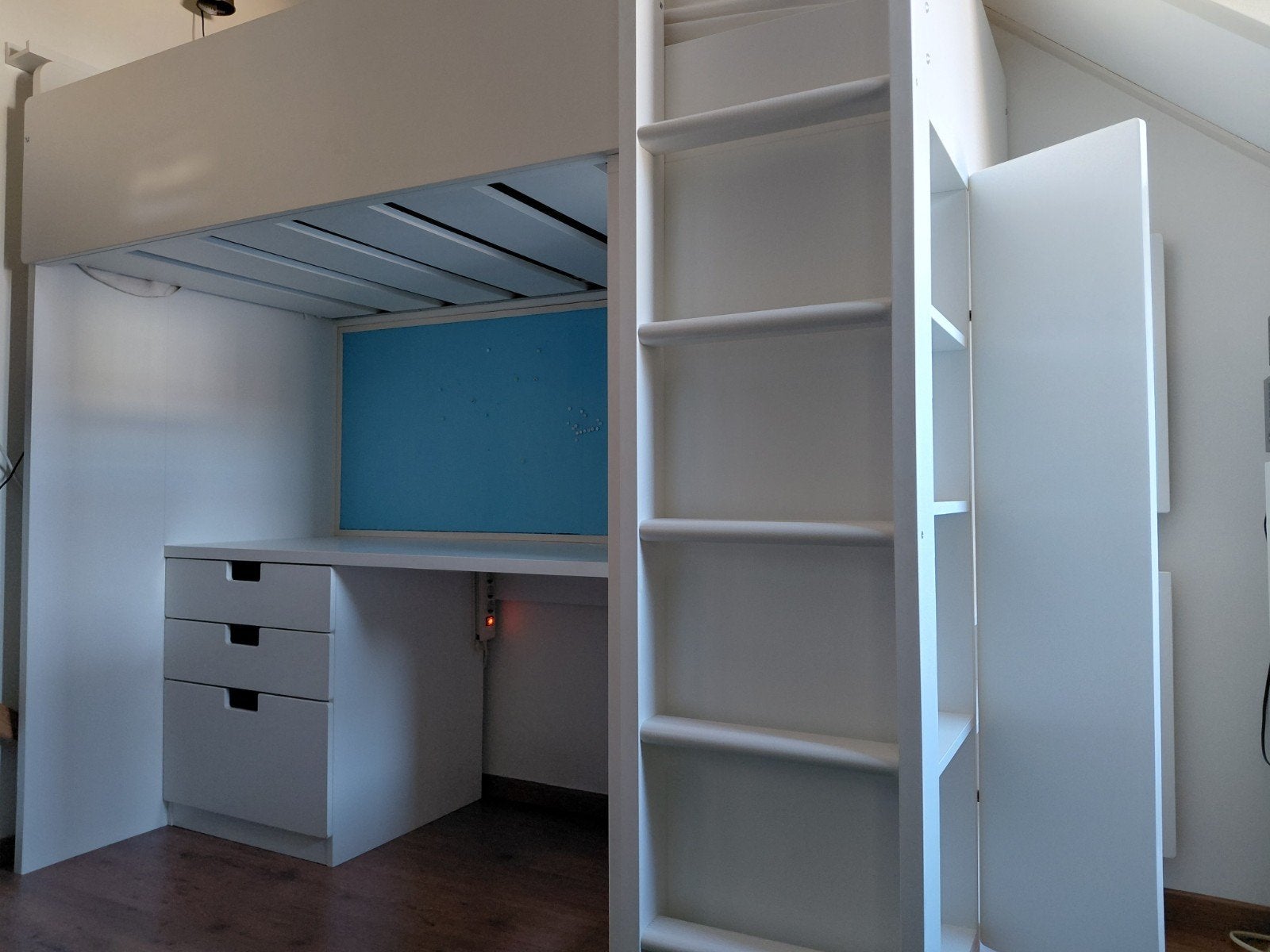 IKEA Stuva hoogslaper met bureau en kast, Ophalen, Gebruikt, Lattenbodem, 70 tot 85 cm